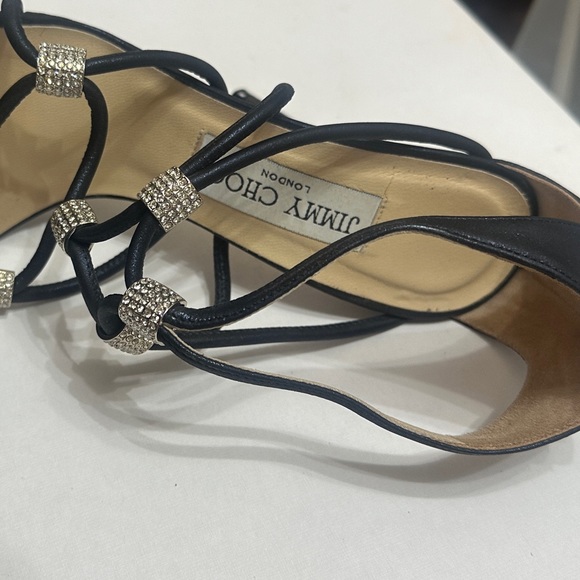 JIMMY CHOO Swarovski Crystal Embellished Sandals Navy High Heel Pump 37.5 Shoes - Picture 7 of 15
